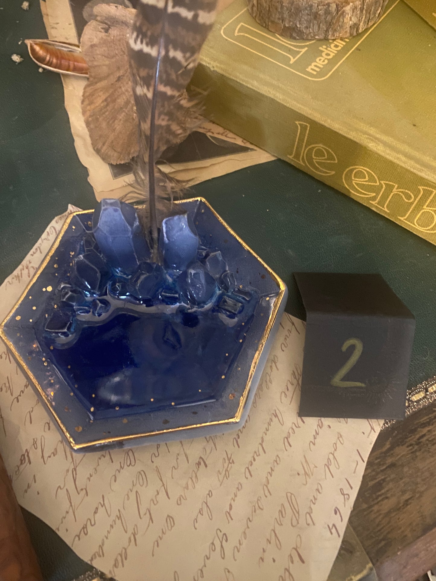 Hexagonal Sapphire Sky | Piattino portagioie e portaincenso in Ceramica