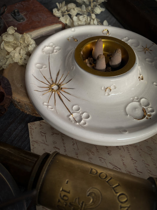 White and Gold Full Moon Fire | Bruciatore Luna in Ceramica e Lustro Oro