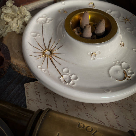 White and Gold Full Moon Fire | Bruciatore Luna in Ceramica e Lustro Oro