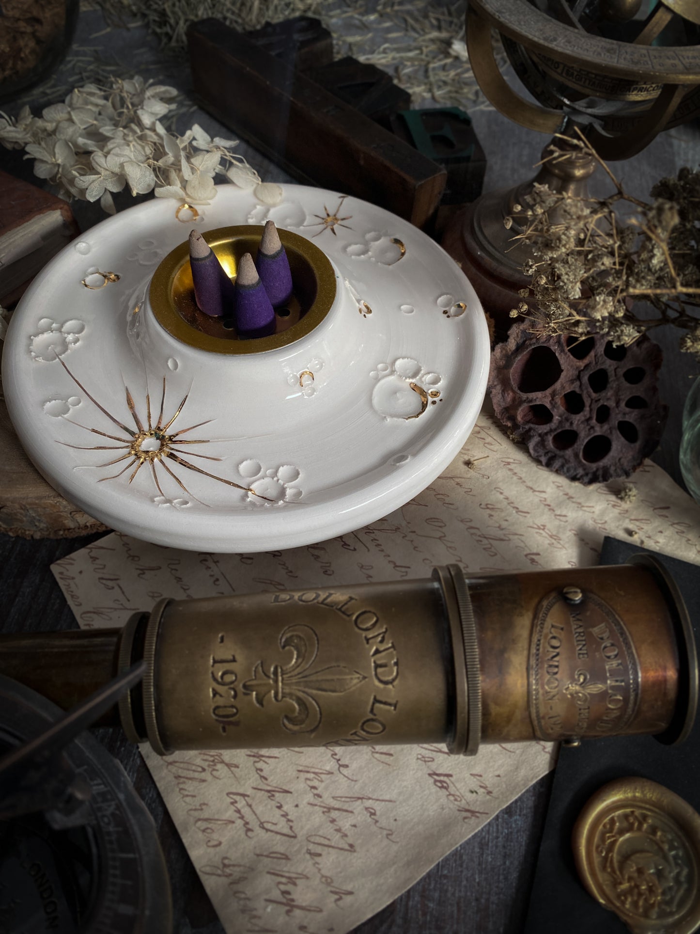 White and Gold Full Moon Fire | Bruciatore Luna in Ceramica