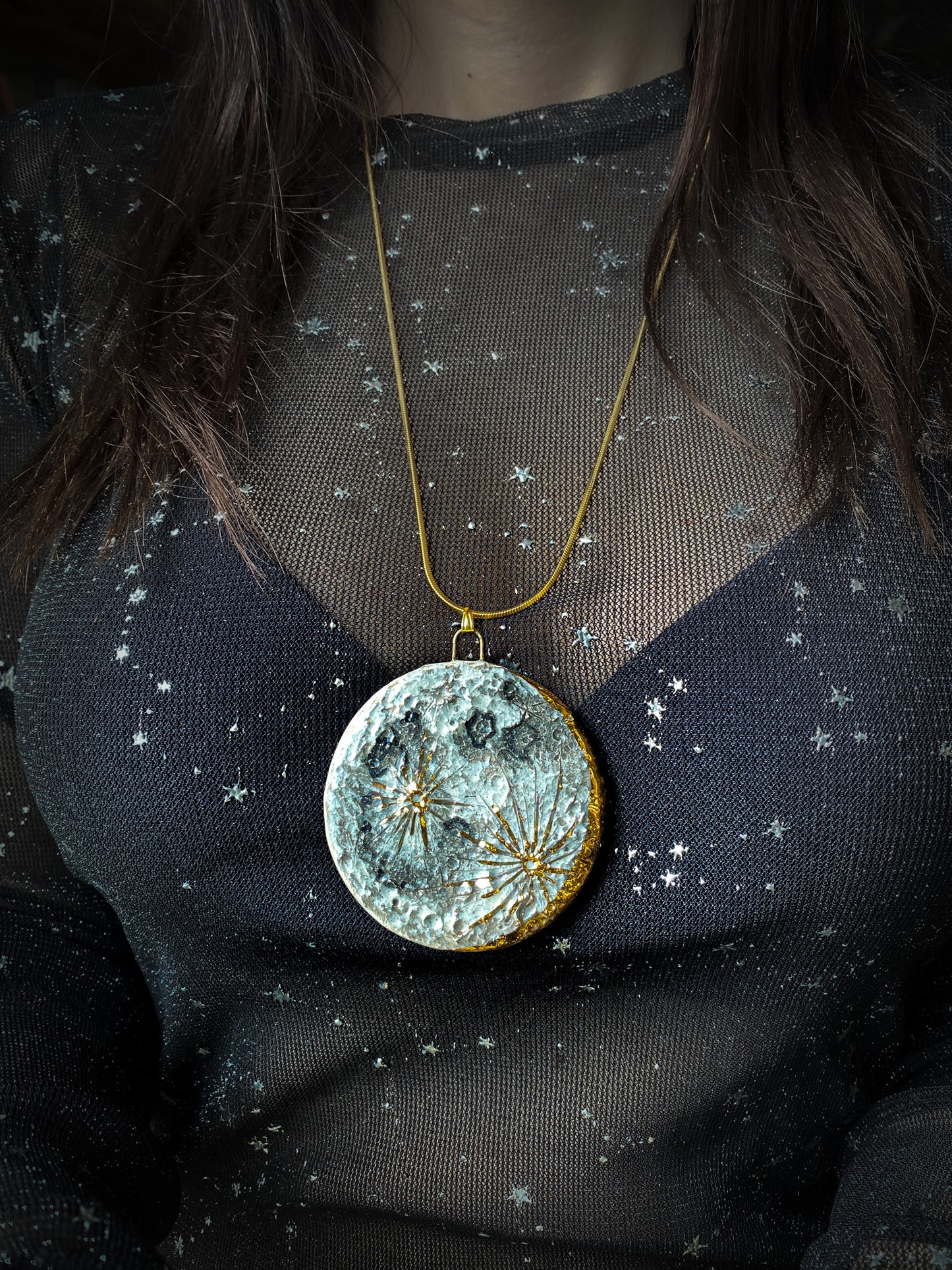 Gold Small Moon | Ciondolo Luna Oro in Ceramica