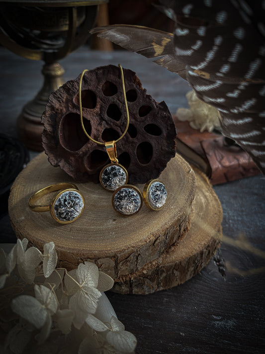 SET GOLD ELEGANCE MOON | ANELLO + ORECCHINI + COLLANA