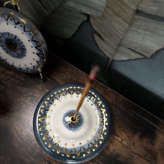 Porta incenso Occhio di Protezione Nazar in ceramica e lustro oro
