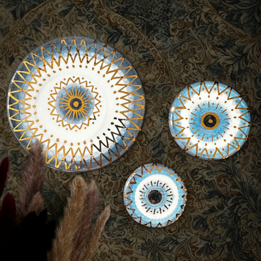 Trittico Occhio di Protezione in Ceramica e Lustro Oro