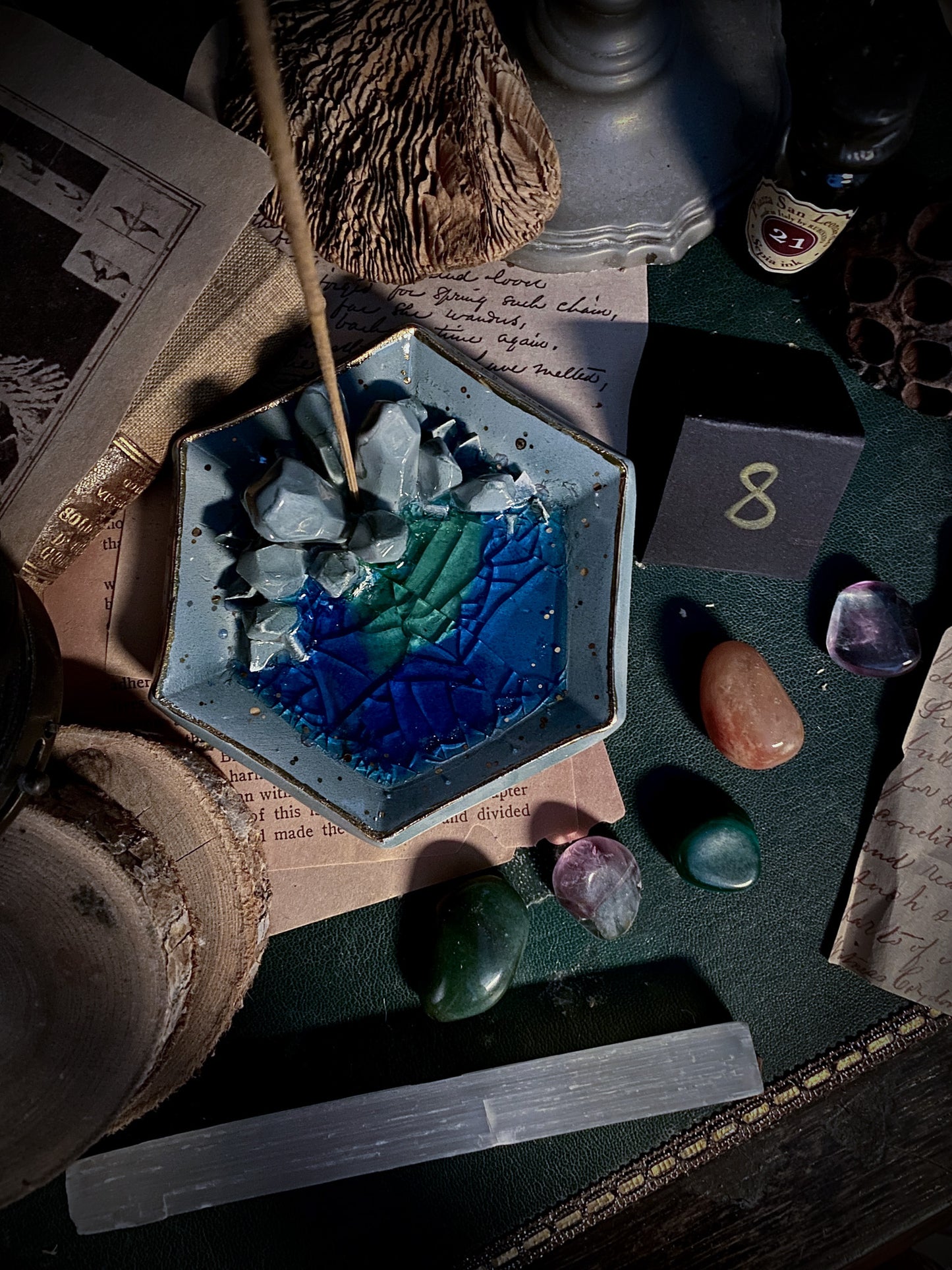 Hexagonal Sapphire Sky | Piattino portagioie e portaincenso in Ceramica