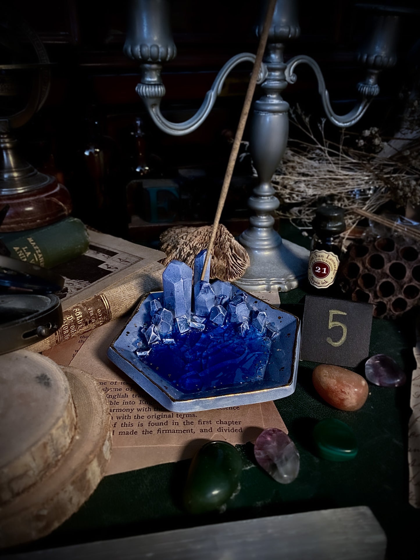 Hexagonal Sapphire Sky | Piattino portagioie e portaincenso in Ceramica