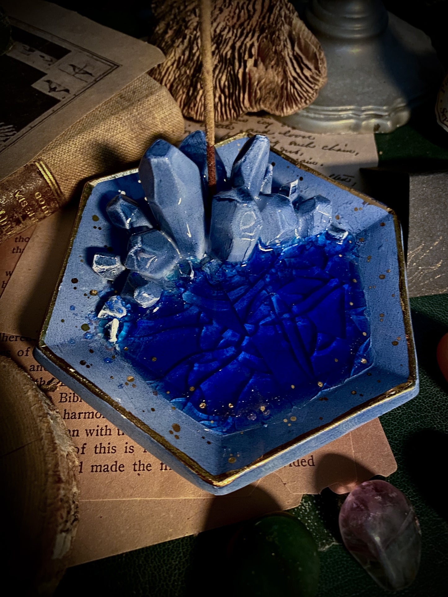 Hexagonal Sapphire Sky | Piattino portagioie e portaincenso in Ceramica