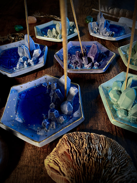 Hexagonal Sapphire Sky | Piattino portagioie e portaincenso in Ceramica