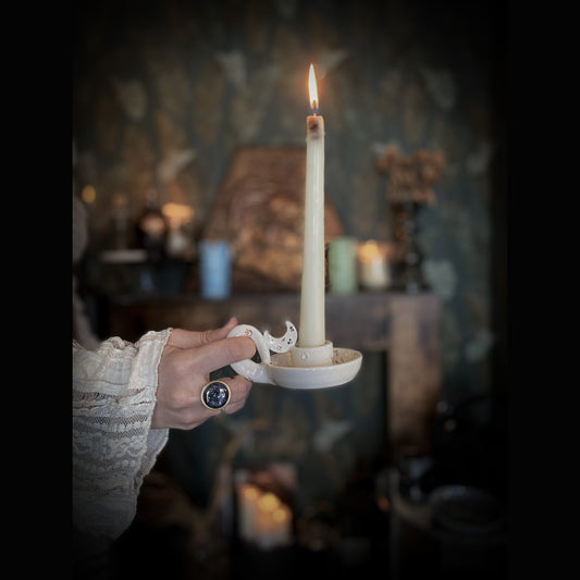 Lunar Candle Keeper, porta candela lunare in ceramica e lustri, con candela inclusa