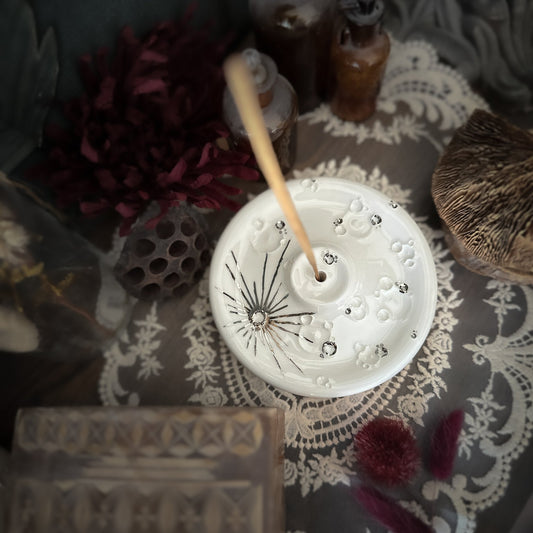 White and Platinum Full Moon | Porta Incenso Luna in Ceramica e Platino