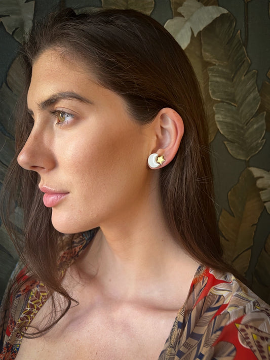 Semplicity Star | Orecchino a lobo stella bianco oro platino madreperla in ceramica