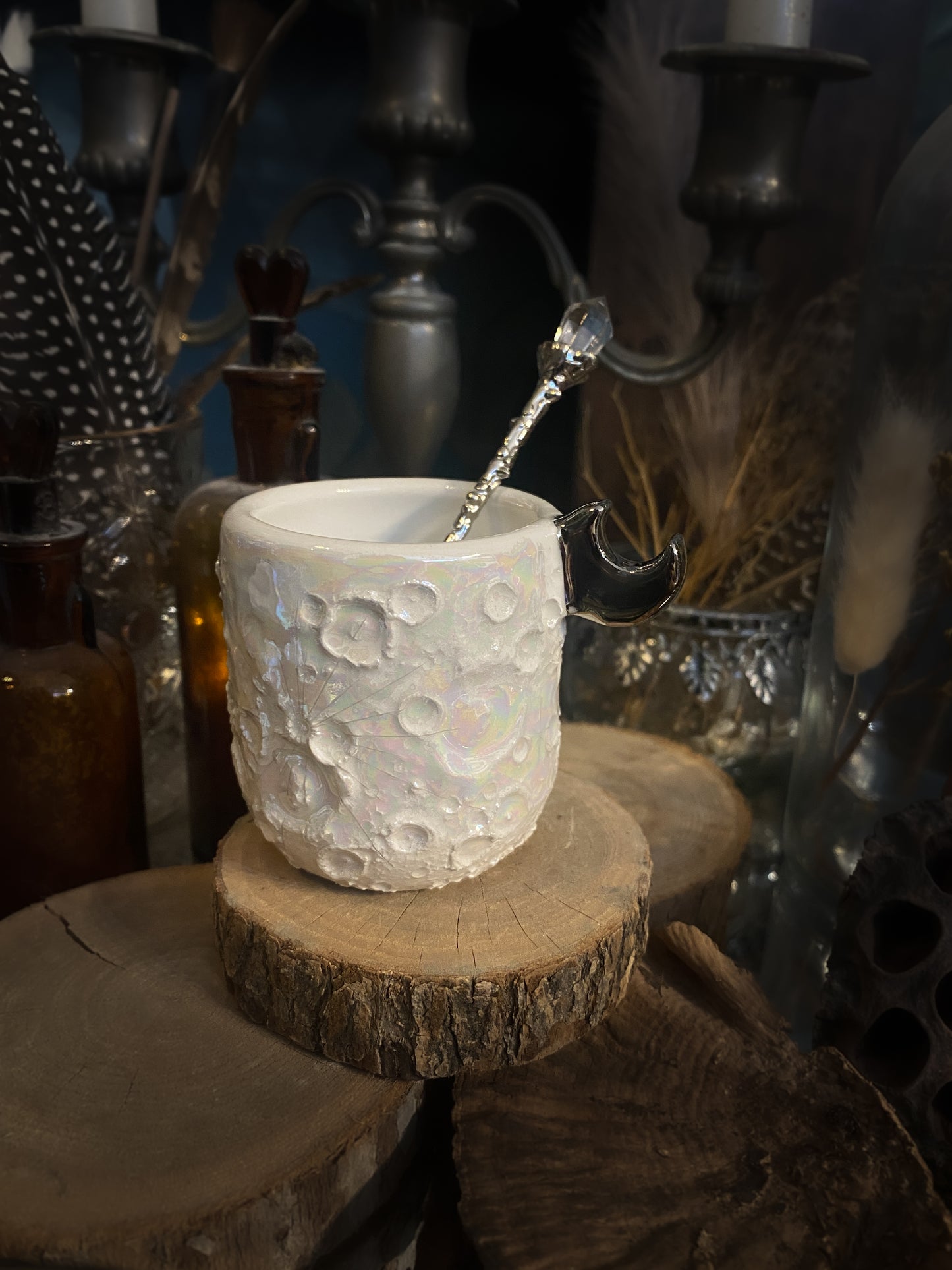 Baby Moonlight Platinum | Tazzina Lunare in ceramica Lustro Platino e Madreperla