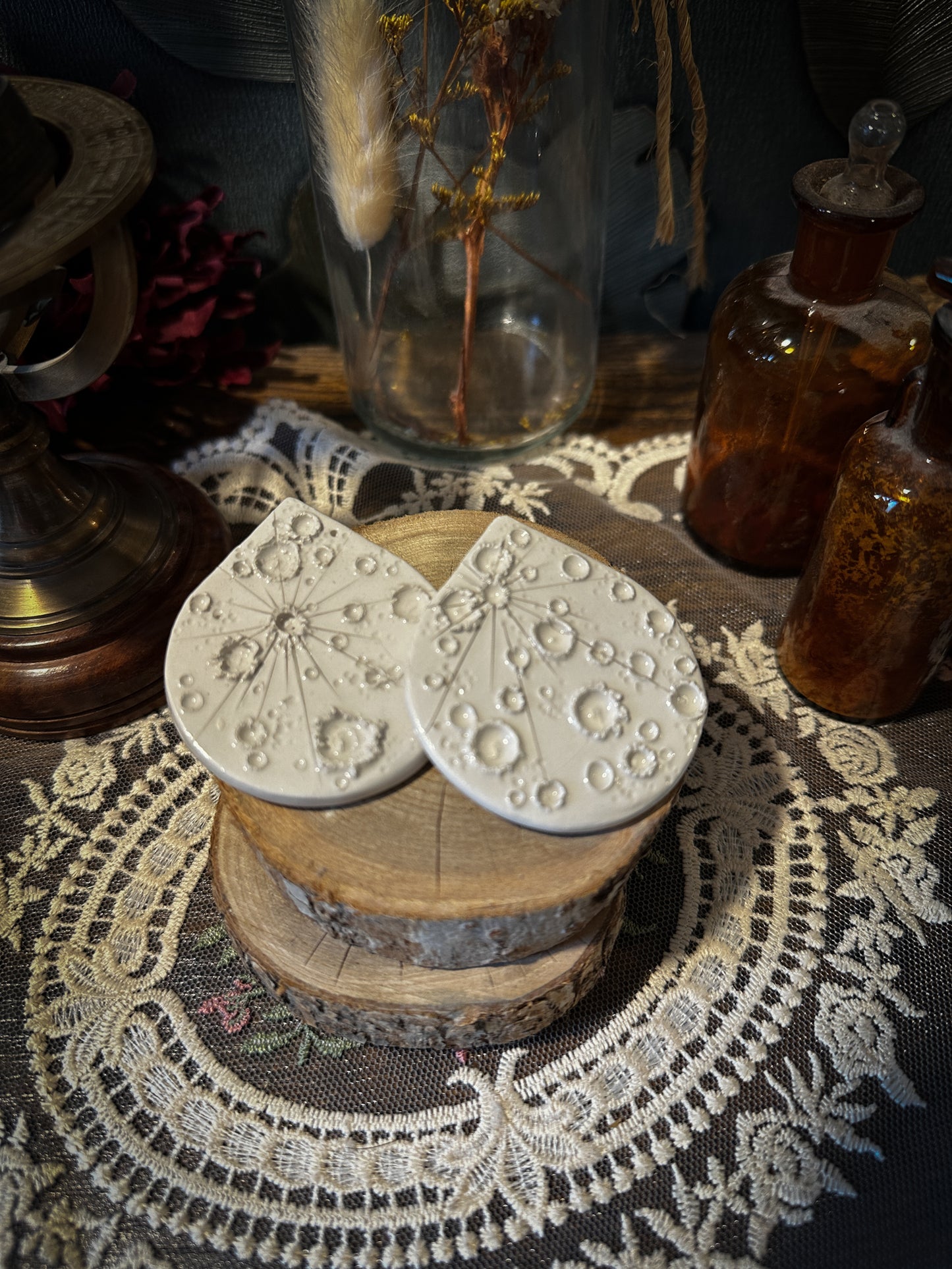 Boho Drop |Coppia di Orecchini grandi a goccia con texture in ceramica