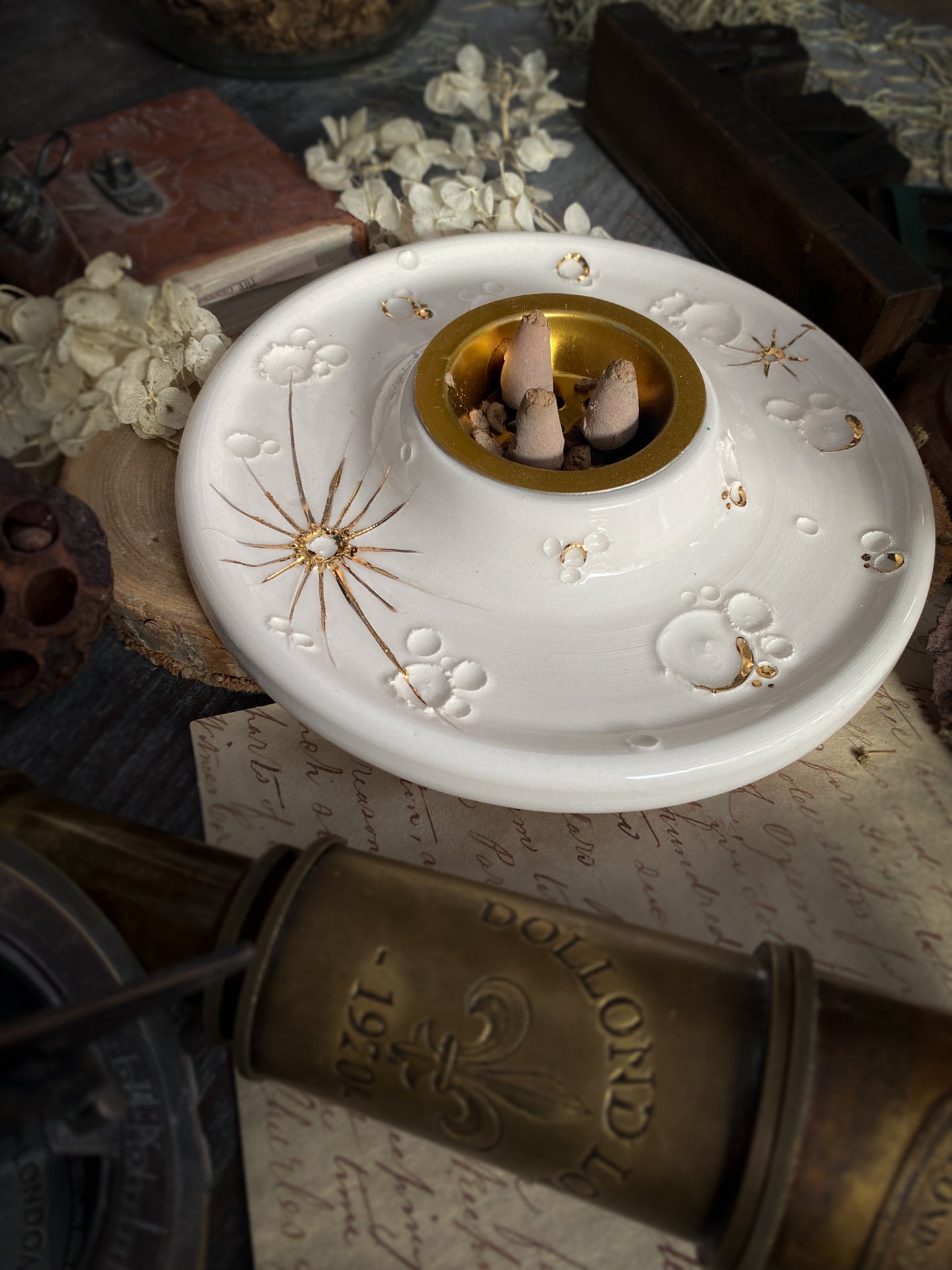 White and Gold Full Moon Fire | Bruciatore Luna in Ceramica