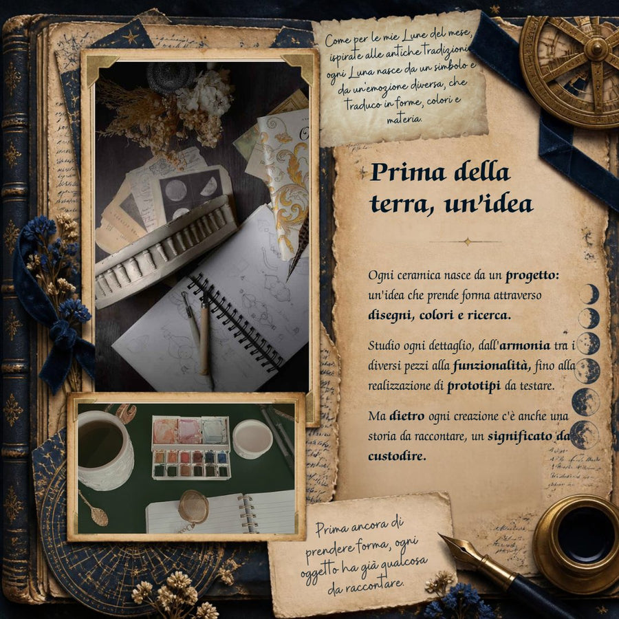 Prima della terra, un'idea: ogni ceramica Ela Ceramics nasce da un progetto fatto di disegni, colori, ricerca e prototipi