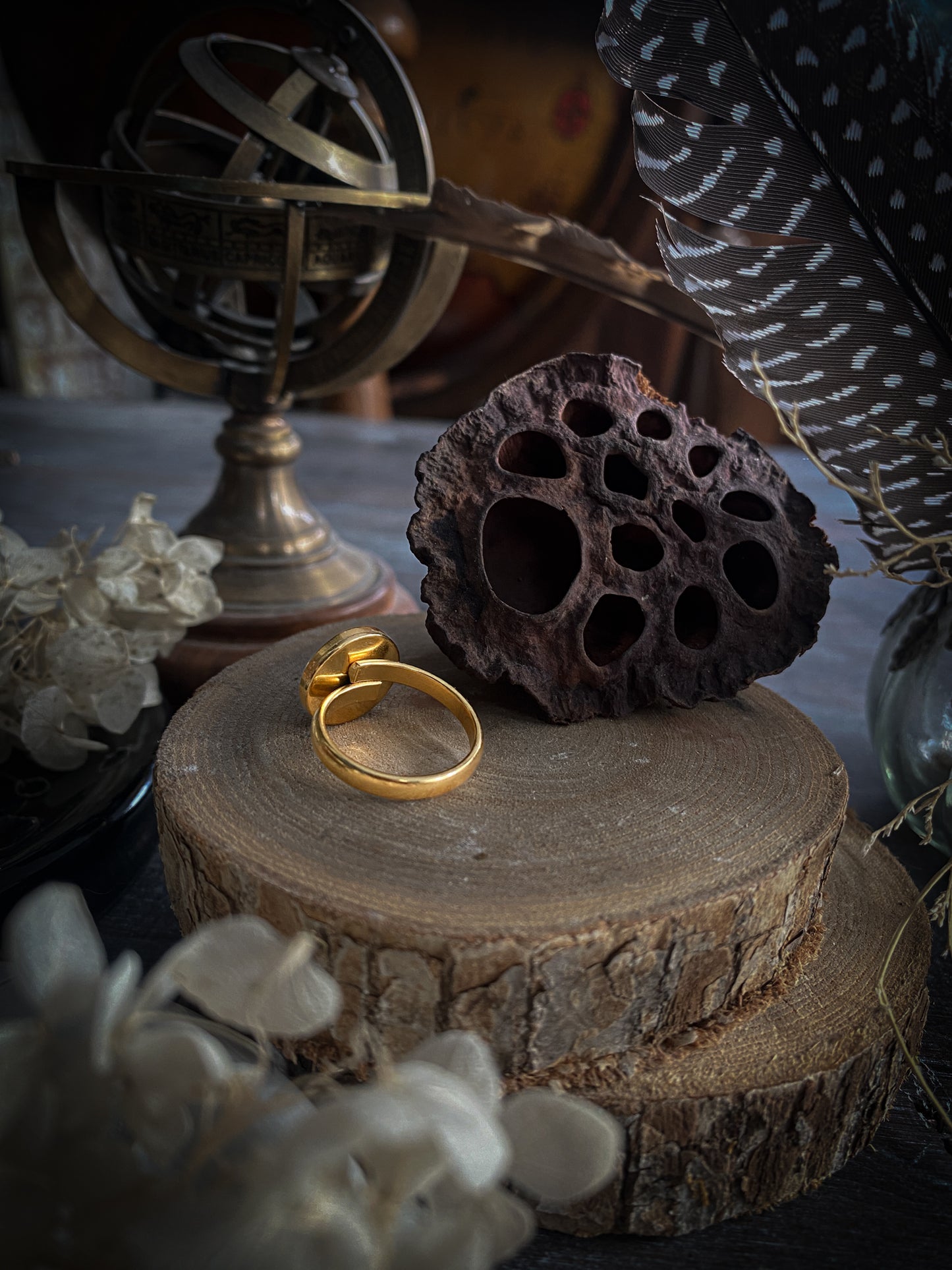 Gold Elegance Moon | Anello Luna in Porcellana