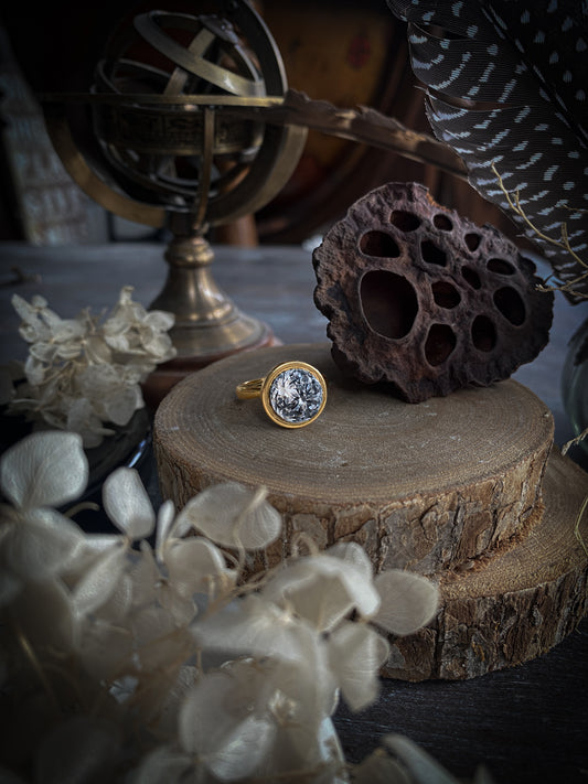 Gold Elegance Moon | Anello Luna in Porcellana
