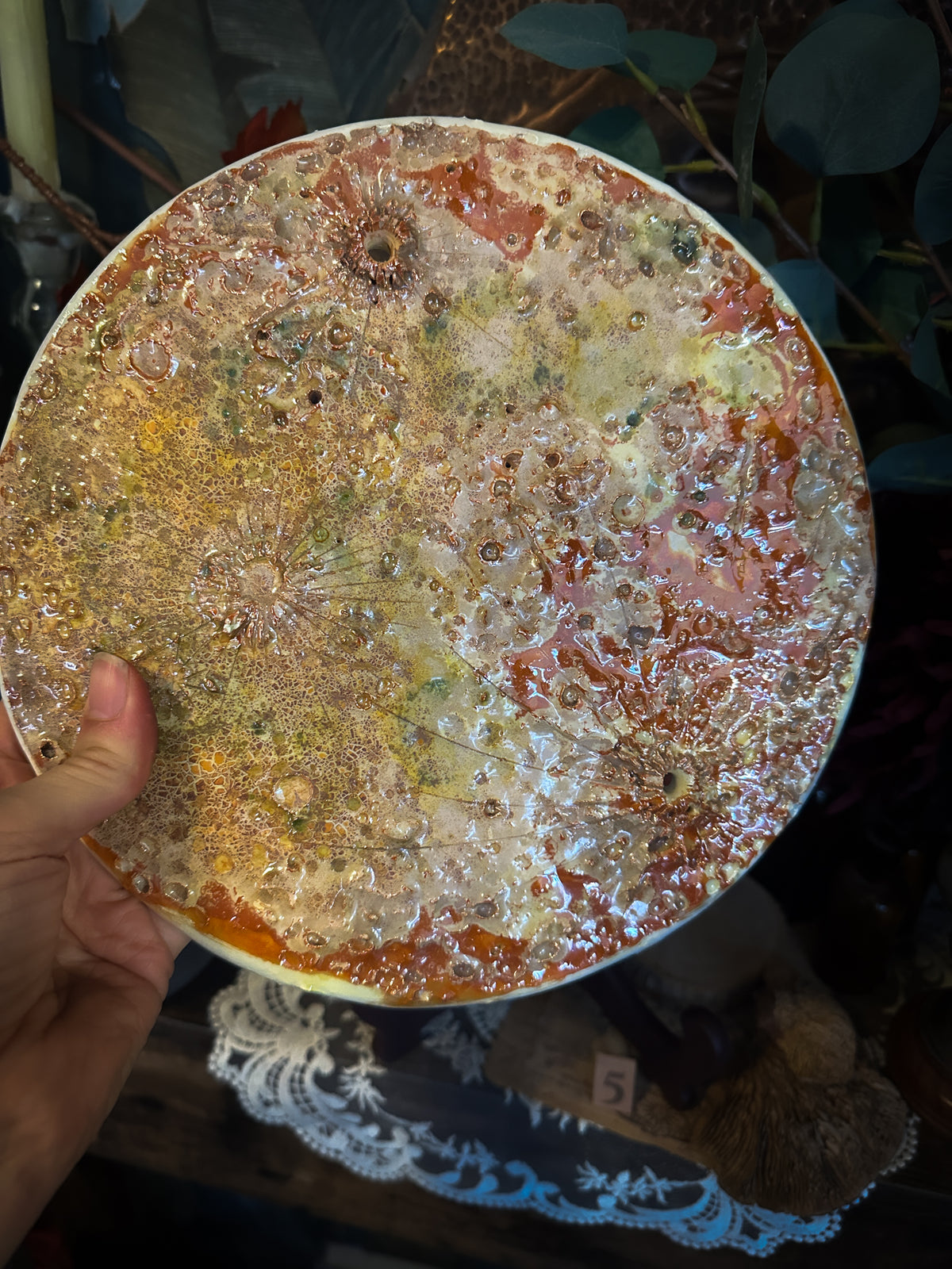 Decorazione da parete a luna piena grande in ceramica, Luna del Raccolto di settembre — n. V