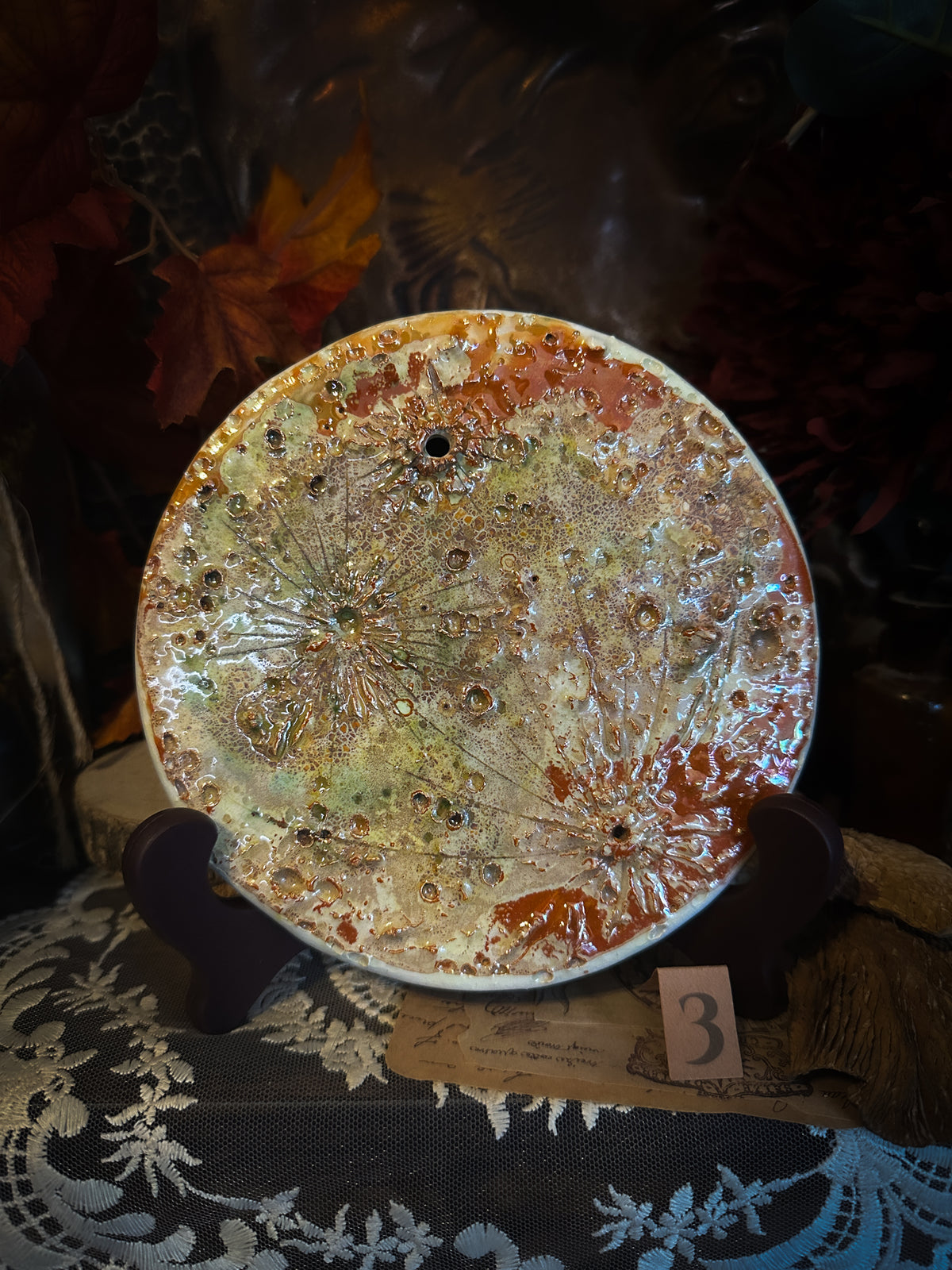 Decorazione da parete a luna piena in ceramica, Luna del Raccolto di settembre — n. III