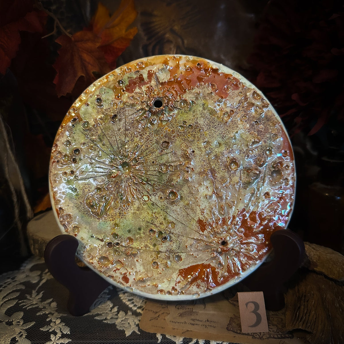 Decorazione da parete a luna piena in ceramica, Luna del Raccolto di settembre — n. III