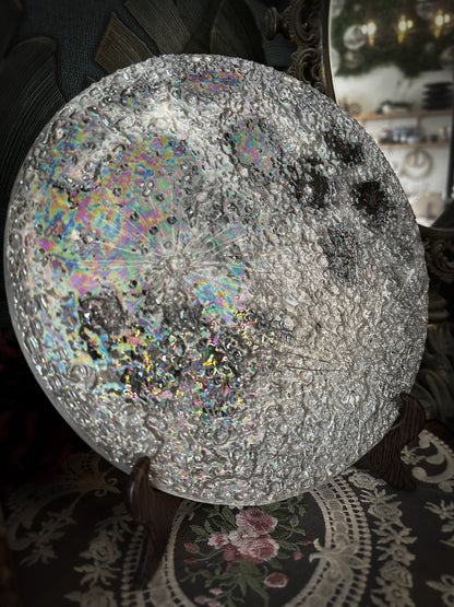 Luna piena iridescente in ceramica, formato grande, da appendere alla parete