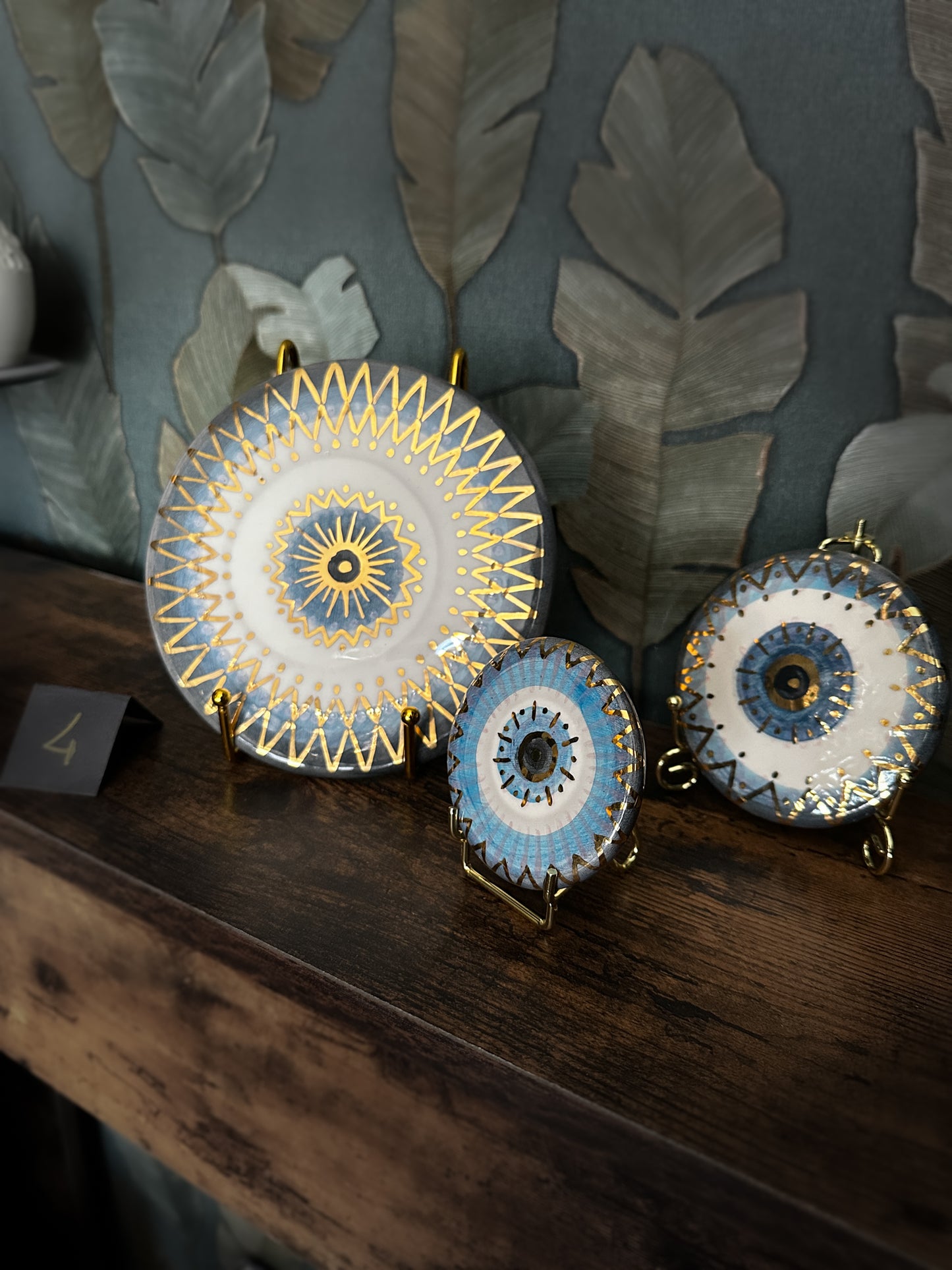 Trittico Occhio di Protezione in Ceramica e Lustro Oro