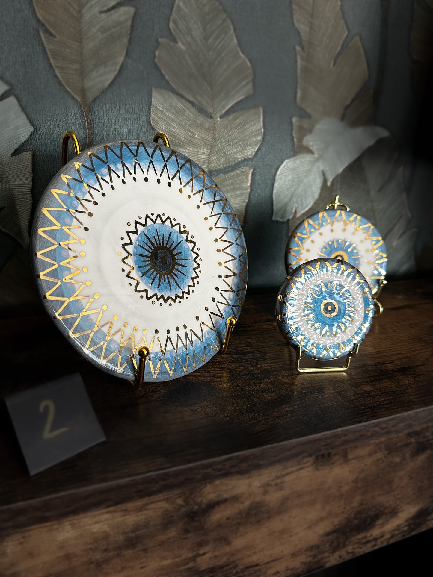 Trittico Occhio di Protezione in Ceramica e Lustro Oro