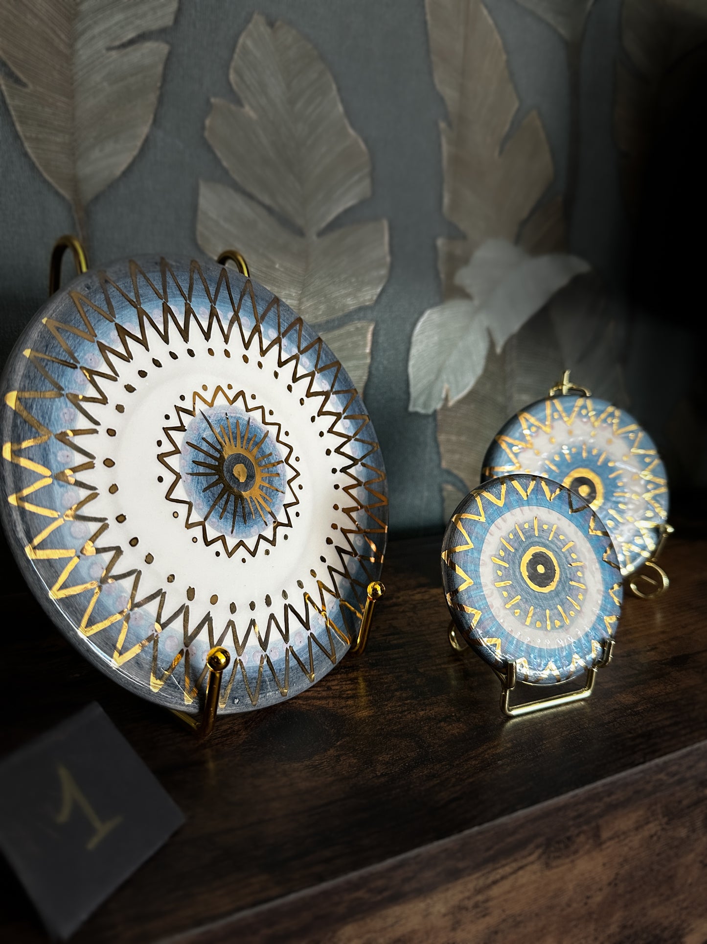 Trittico Occhio di Protezione in Ceramica e Lustro Oro