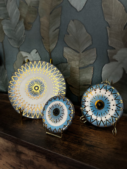 Trittico Occhio di Protezione in Ceramica e Lustro Oro
