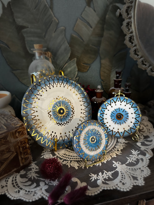 Trittico Occhio di Protezione in Ceramica e Lustro Oro