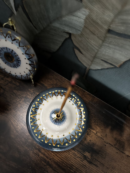 Porta incenso Occhio di Protezione Nazar in ceramica e lustro oro