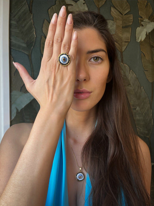 Gold Nazar Eye | Ciondolo e Anello Protezione occhio in ceramica