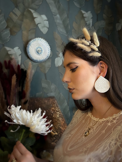 Boho Drop |Coppia di Orecchini grandi a goccia con texture in ceramica