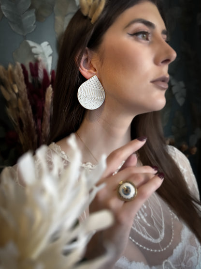 Boho Drop |Coppia di Orecchini grandi a goccia con texture in ceramica