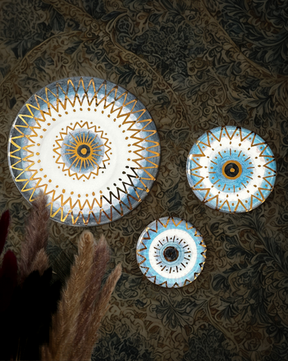 Trittico Occhio di Protezione in Ceramica e Lustro Oro