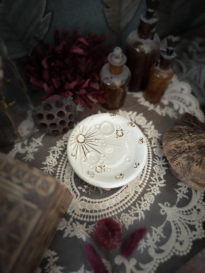 White | Piattino Luna in Ceramica e Lustro Oro