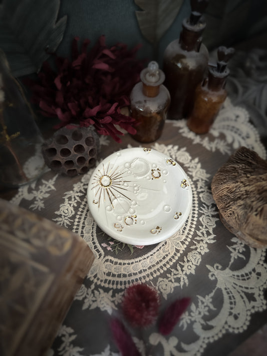 White | Piattino Luna in Ceramica e Lustro Oro