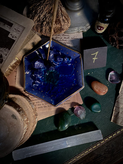 Hexagonal Sapphire Sky | Piattino portagioie e portaincenso in Ceramica