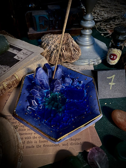 Hexagonal Sapphire Sky | Piattino portagioie e portaincenso in Ceramica
