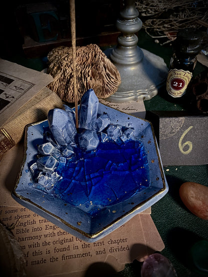 Hexagonal Sapphire Sky | Piattino portagioie e portaincenso in Ceramica
