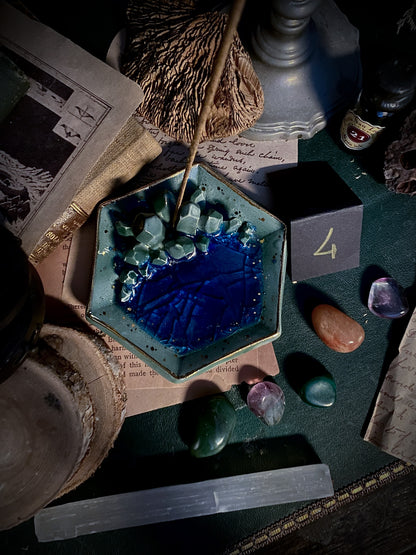 Hexagonal Sapphire Sky | Piattino portagioie e portaincenso in Ceramica
