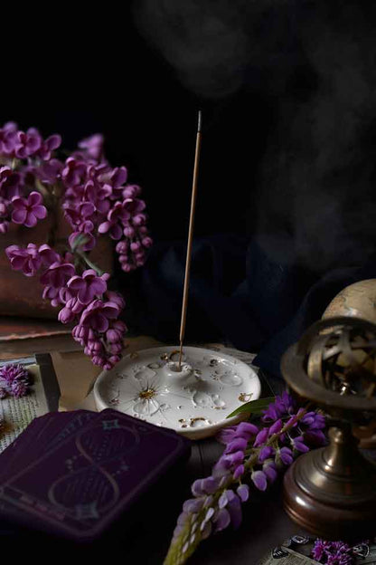 White and Gold Full Moon | Porta Incenso Luna in Ceramica