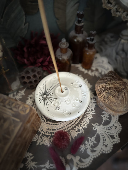 White and Platinum Full Moon | Porta Incenso Luna in Ceramica e Platino