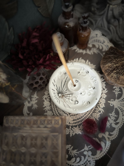 White and Platinum Full Moon | Porta Incenso Luna in Ceramica e Platino