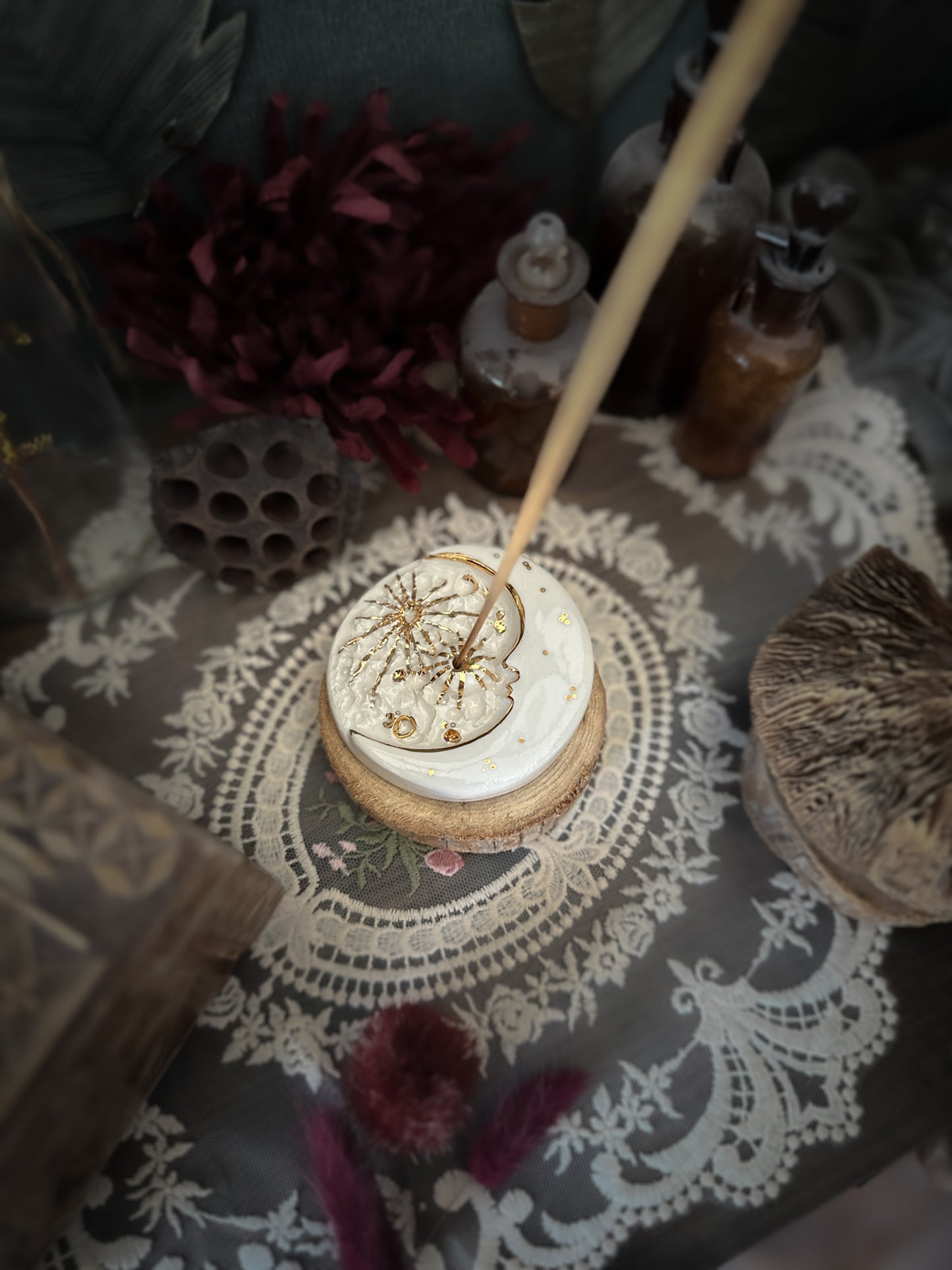 Lunar Eclipse | Moon on the Moon | Porta Incenso in Ceramica e Lustro Oro o Platino
