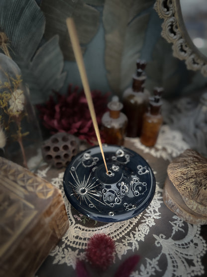 Black and Platinum Full Moon | Porta incenso Luna in Ceramica