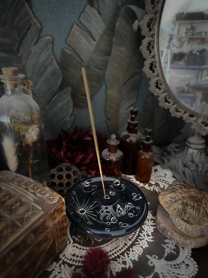 Black and Platinum Full Moon | Porta incenso Luna in Ceramica