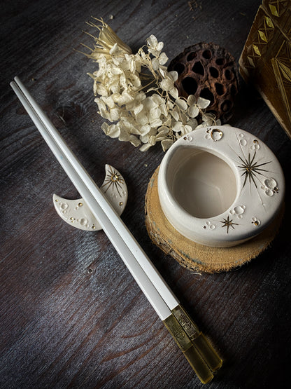 Sushi Moon Set | Bacchette, Porta Bacchette e Ciotola in Ceramica