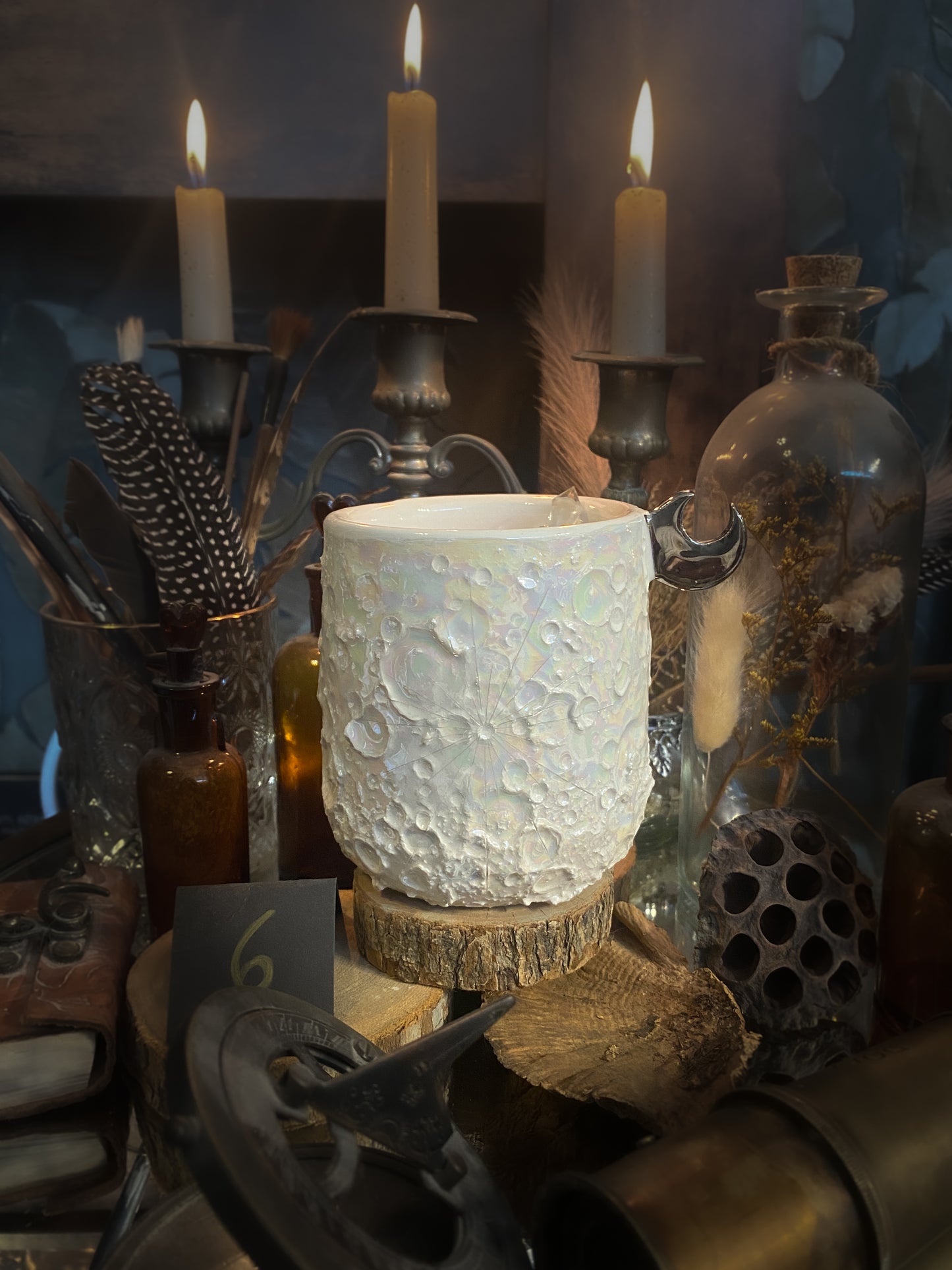 Moonlight Platinum| Tazza Lunare in Ceramica e lustro Platino e Madreperla