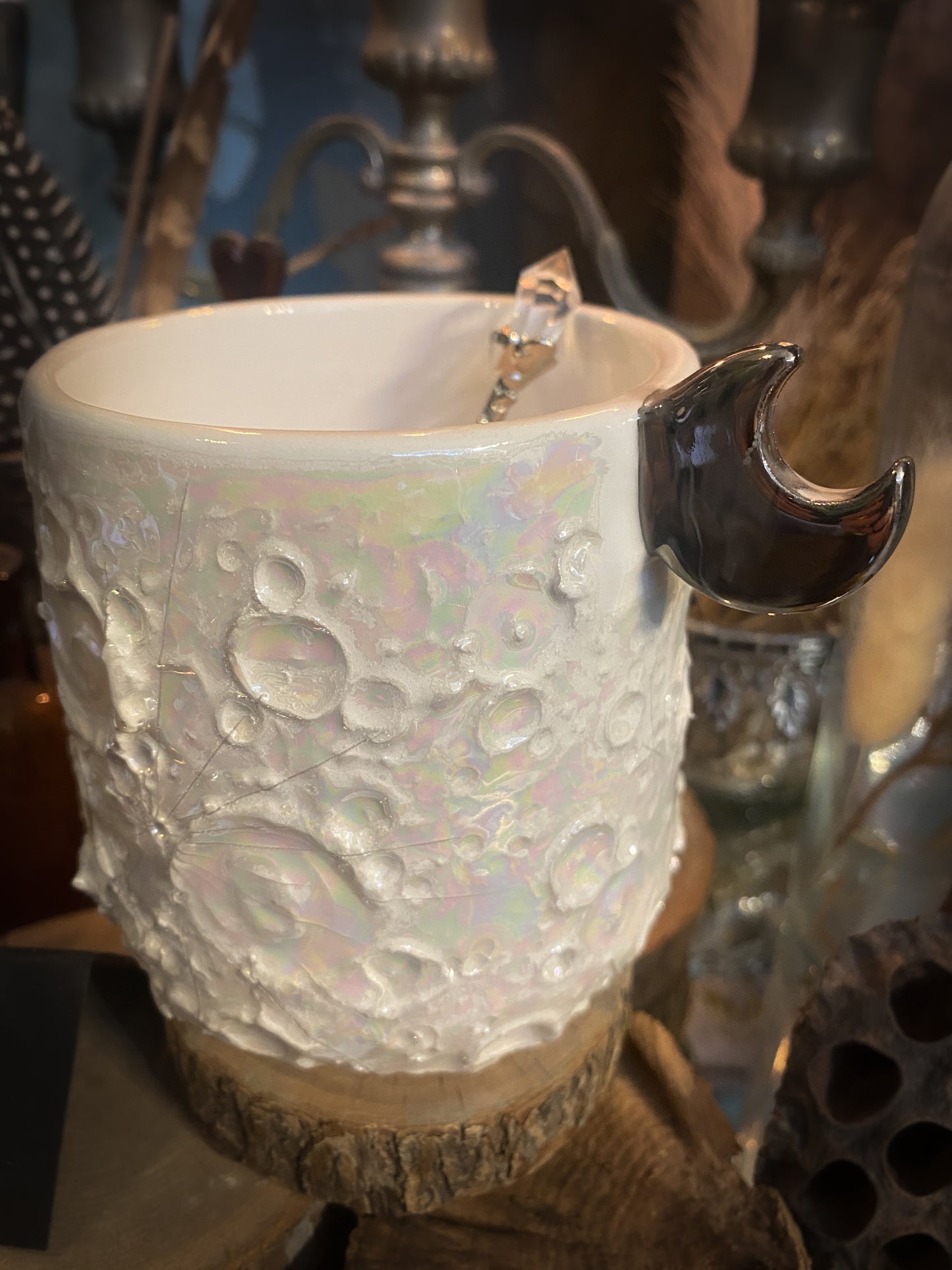 Moonlight Platinum| Tazza Lunare in Ceramica e lustro Platino e Madreperla